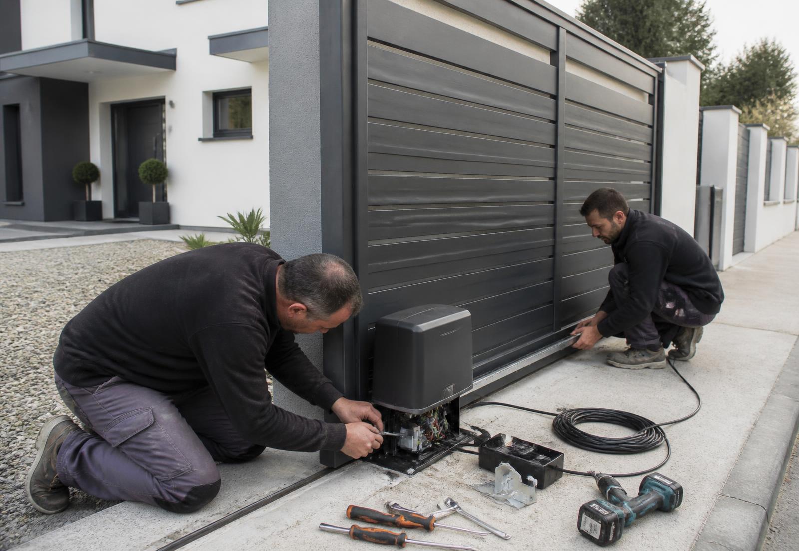 Equipa a afinar o automatismo de um portão de garagem corredor